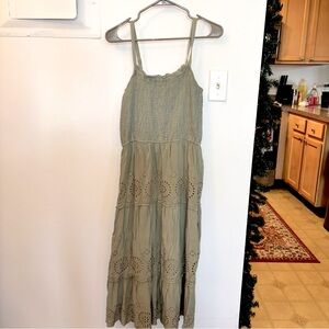 Jessica Simpson Olive Green Eyelet Tiered Maxi Dress